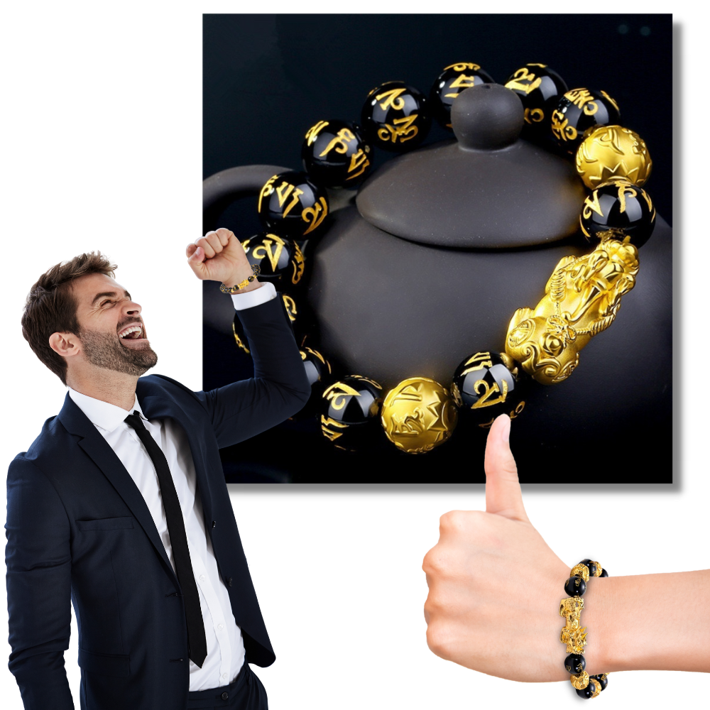 Bracelet en obsidienne noir et doré