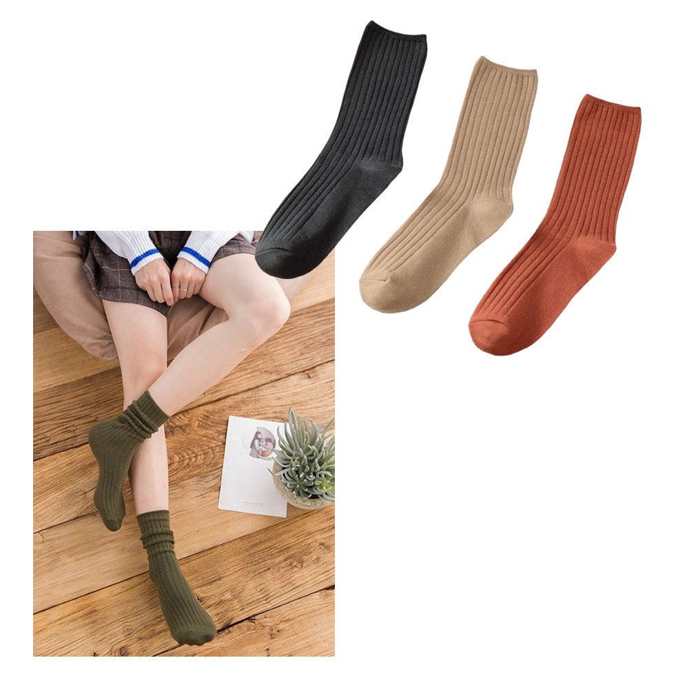 3 Paires de chaussettes côtelées en coton pour femmes