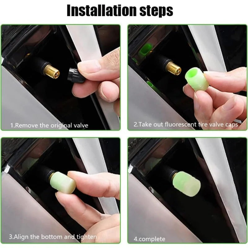 20-Pack Neon Green Glow Tire Valve Caps – No Battery Needed, Universal Fit
