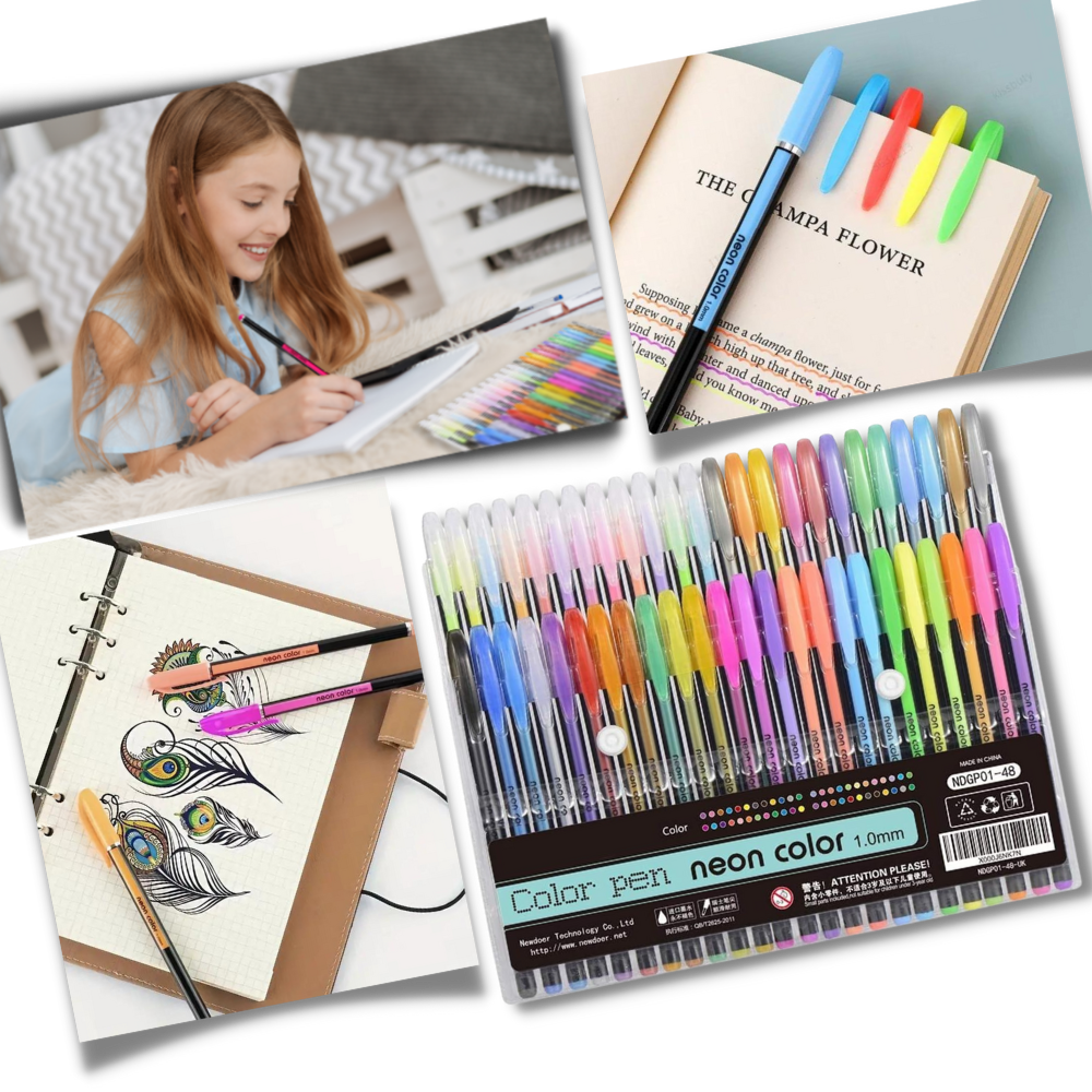 Set de 48 stylos gel pailletés