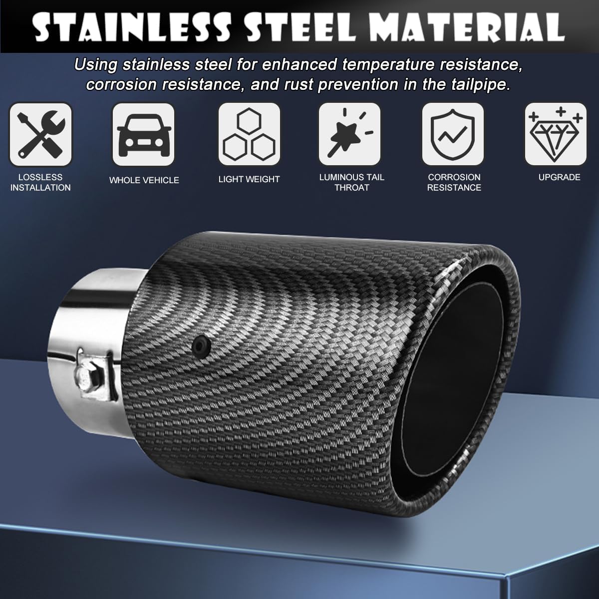 2.5 inch Inlet Carbon Fiber Exhaust Tip with Blue LED Light