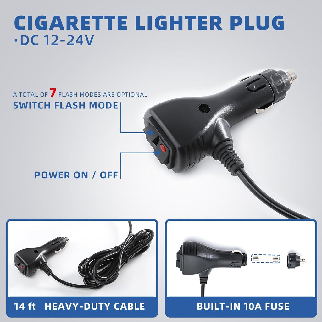 Amber LED Beacon Strobe Light, 12-24V Emergency Warning Light Bar with Magnetic Base, 7 Flash Modes , Base for Snow Plow Truck Construction Vehicles Forklift Tractor Golf Carts