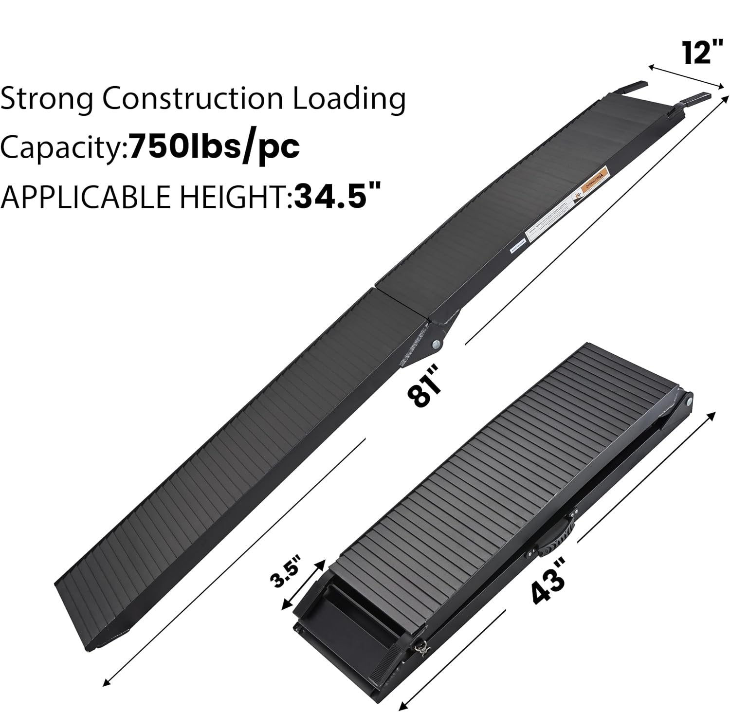 1 Pc of Motorcycle Ramp, Truck Ramp 750LBS Capacity, Ramp for Motorcycles/Dirt Bikes