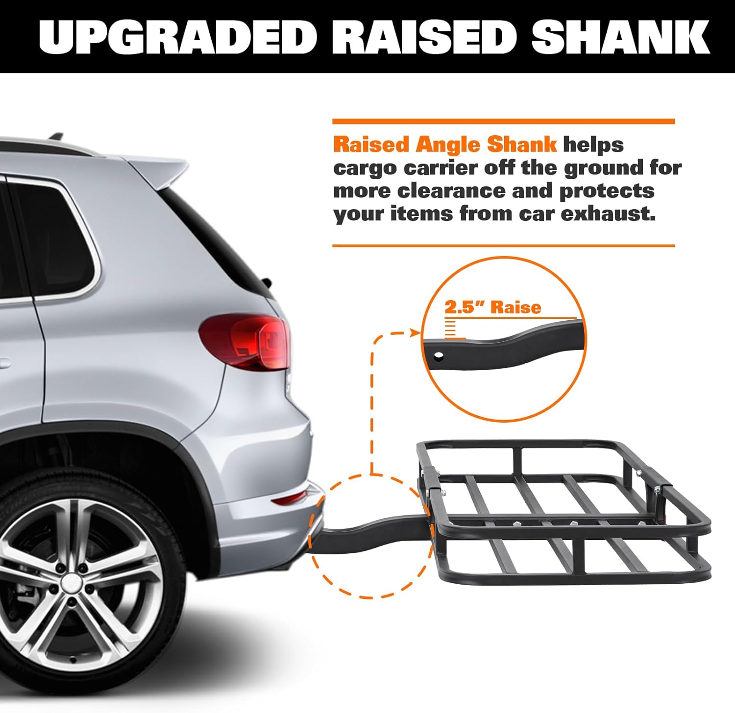 53" x 19" Hitch Mount Cargo Carrier, 500 Lbs Heavy Duty Hitch Cargo Basket with Waterproof Bag, Net, Strap, Tightener & 2" Hitch Shank for Car SUV Traveling Camping, Steel Construction