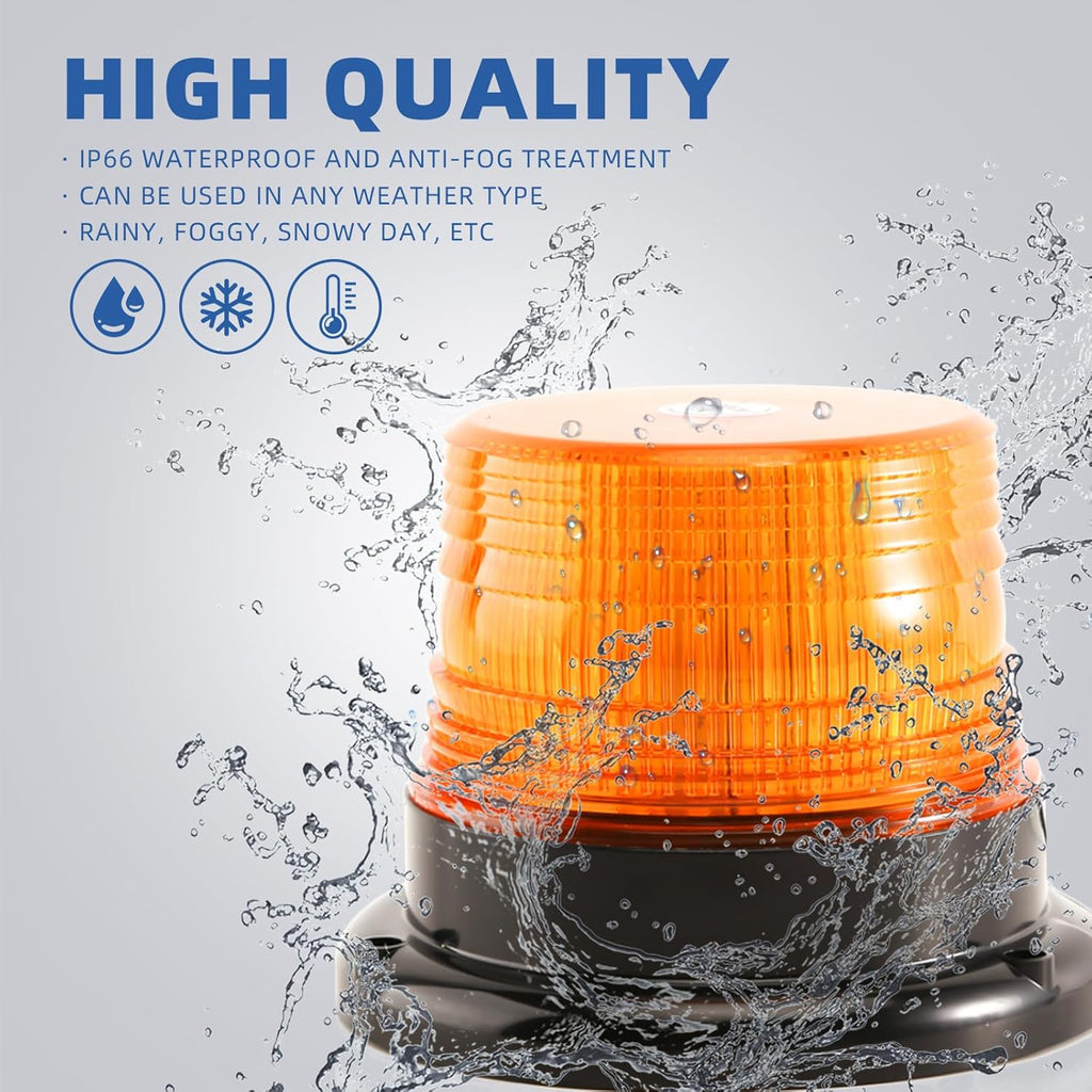 Amber LED Beacon Strobe Light, 12-24V Emergency Warning Light Bar with Magnetic Base, 7 Flash Modes , Base for Snow Plow Truck Construction Vehicles Forklift Tractor Golf Carts