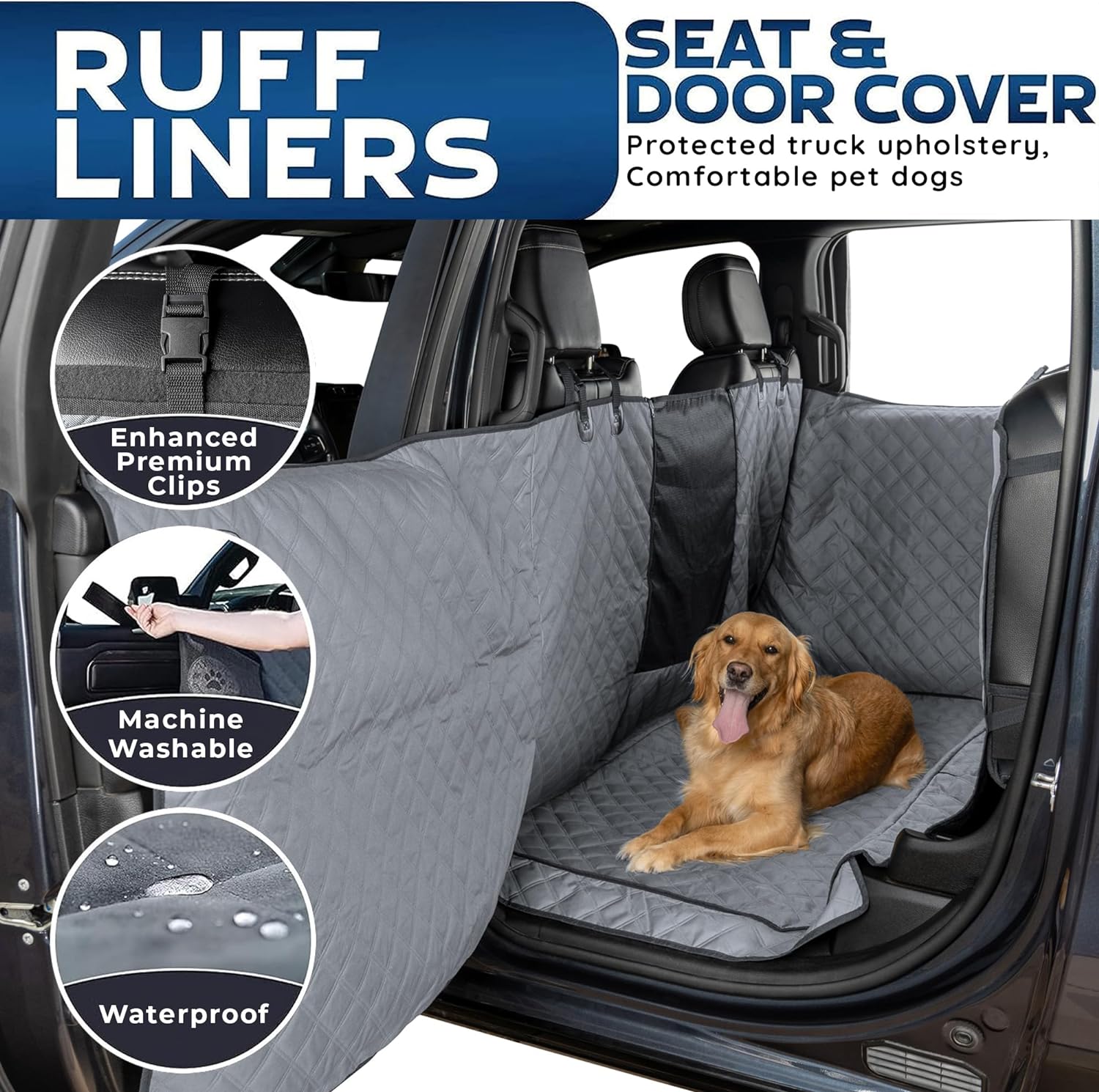 Truck Back Seat Cover for Dogs with Door Protection & 2 Collapsible BPA-Free Dog Bowls