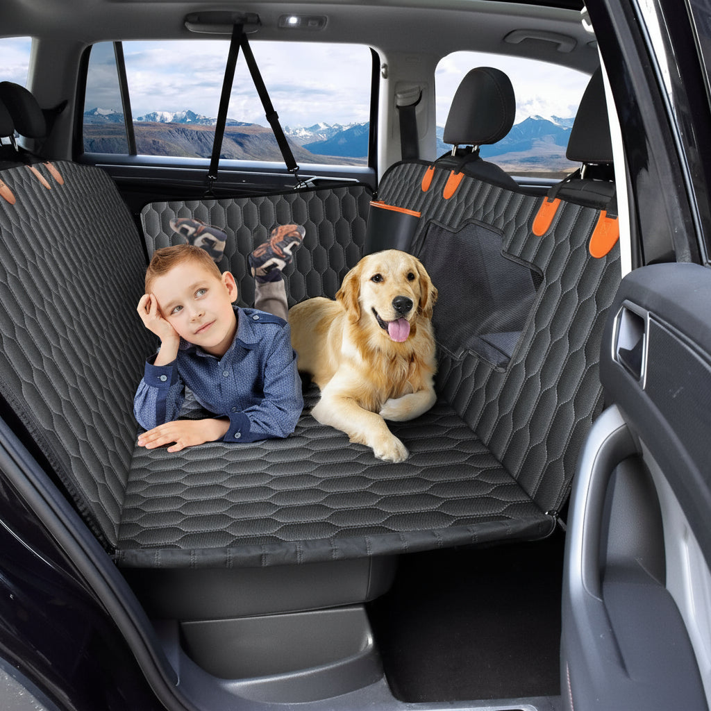 Back Seat Extender for Dogs-Supports 330lb,Waterproof Dog Car Seat Cover Hard Bottom-Detachable,600D Heavy Duty Scratch Proof Nonslip Durable Soft,Dog Hammock for Car,SUVs