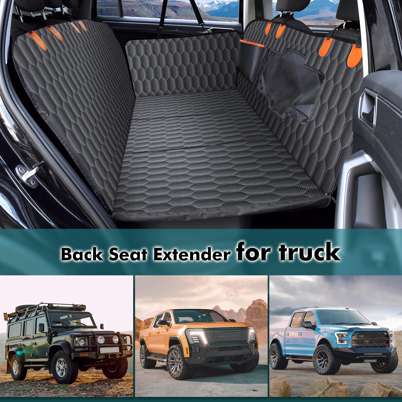 Back Seat Extender for Dogs-Supports 330lb,Waterproof Dog Car Seat Cover Hard Bottom-Detachable,600D Heavy Duty Scratch Proof Nonslip Durable Soft,Dog Hammock for Car,SUVs