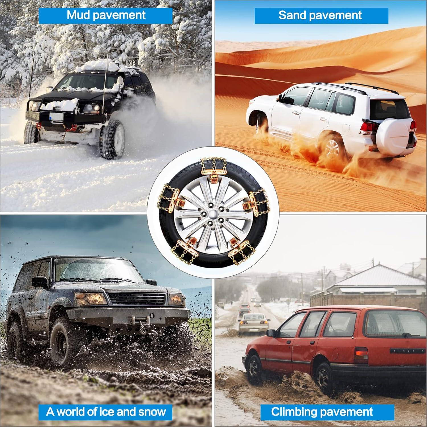 6 Pack Thickened Snow Chains For Truck SUV in Snow, Ice, Sand and Mud