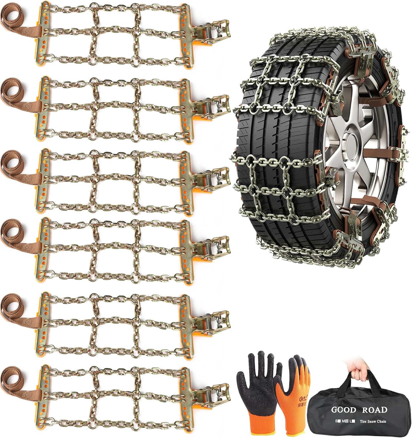6 Pack Thickened Snow Chains For Truck SUV in Snow, Ice, Sand and Mud
