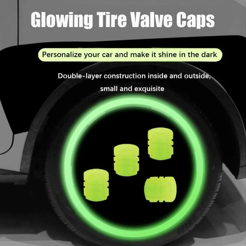 20-Pack Neon Green Glow Tire Valve Caps – No Battery Needed, Universal Fit