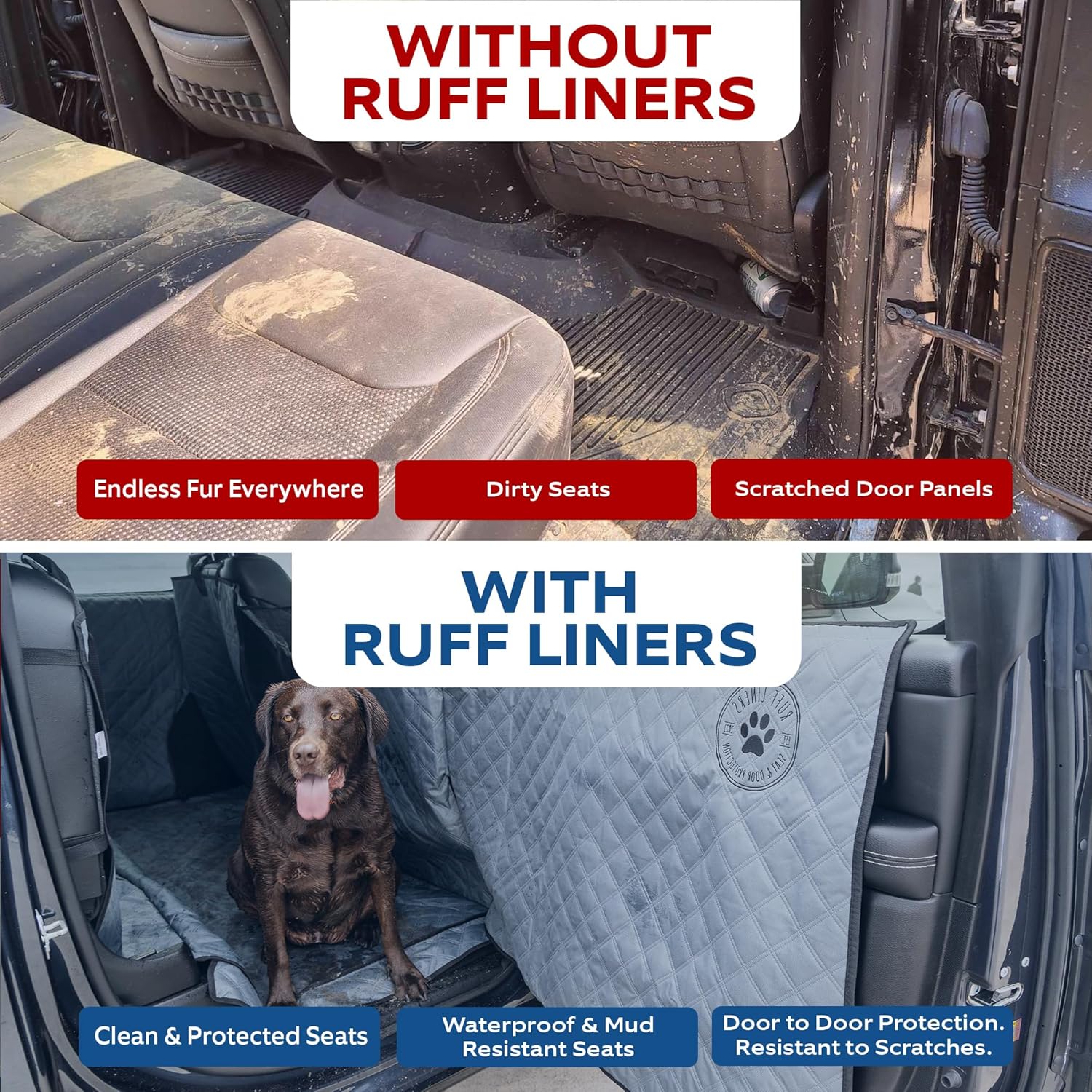 Truck Back Seat Cover for Dogs with Door Protection & 2 Collapsible BPA-Free Dog Bowls