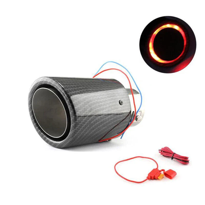 63-65mm Carbon Fibre Car Muffler Exhaust Tip Tail Pipe LED Light Accessories