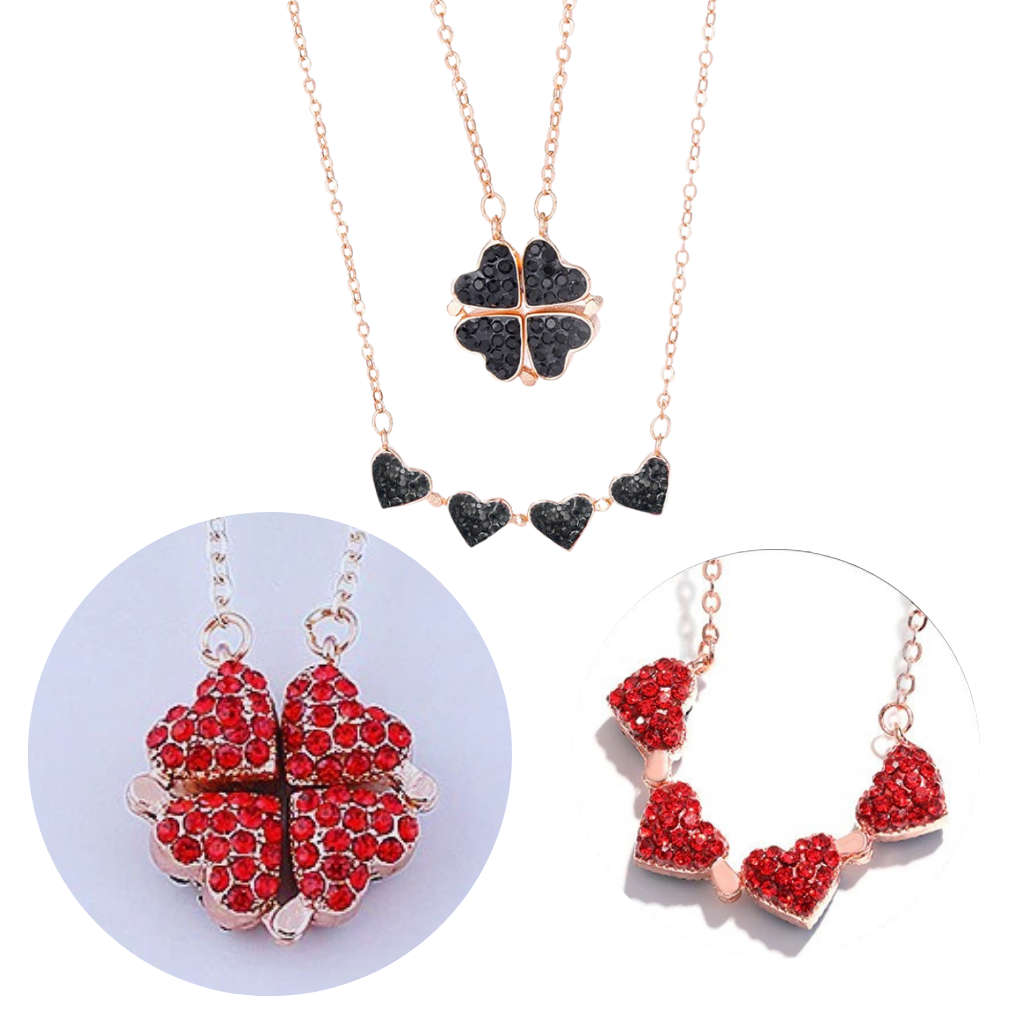 Collier trèfle à 4 feuilles en forme de cœur