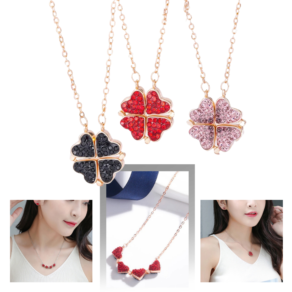 Collier trèfle à 4 feuilles en forme de cœur