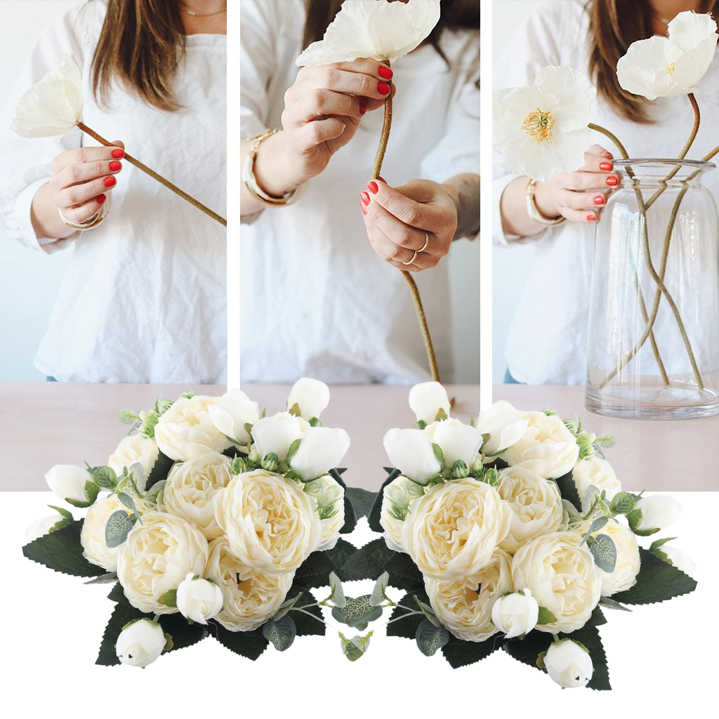 Bouquet de fleurs artificielles en soie, pivoines et roses