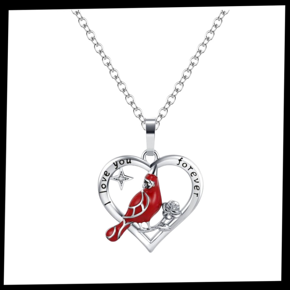 Collier à pendentif de cardinal en forme de cœur