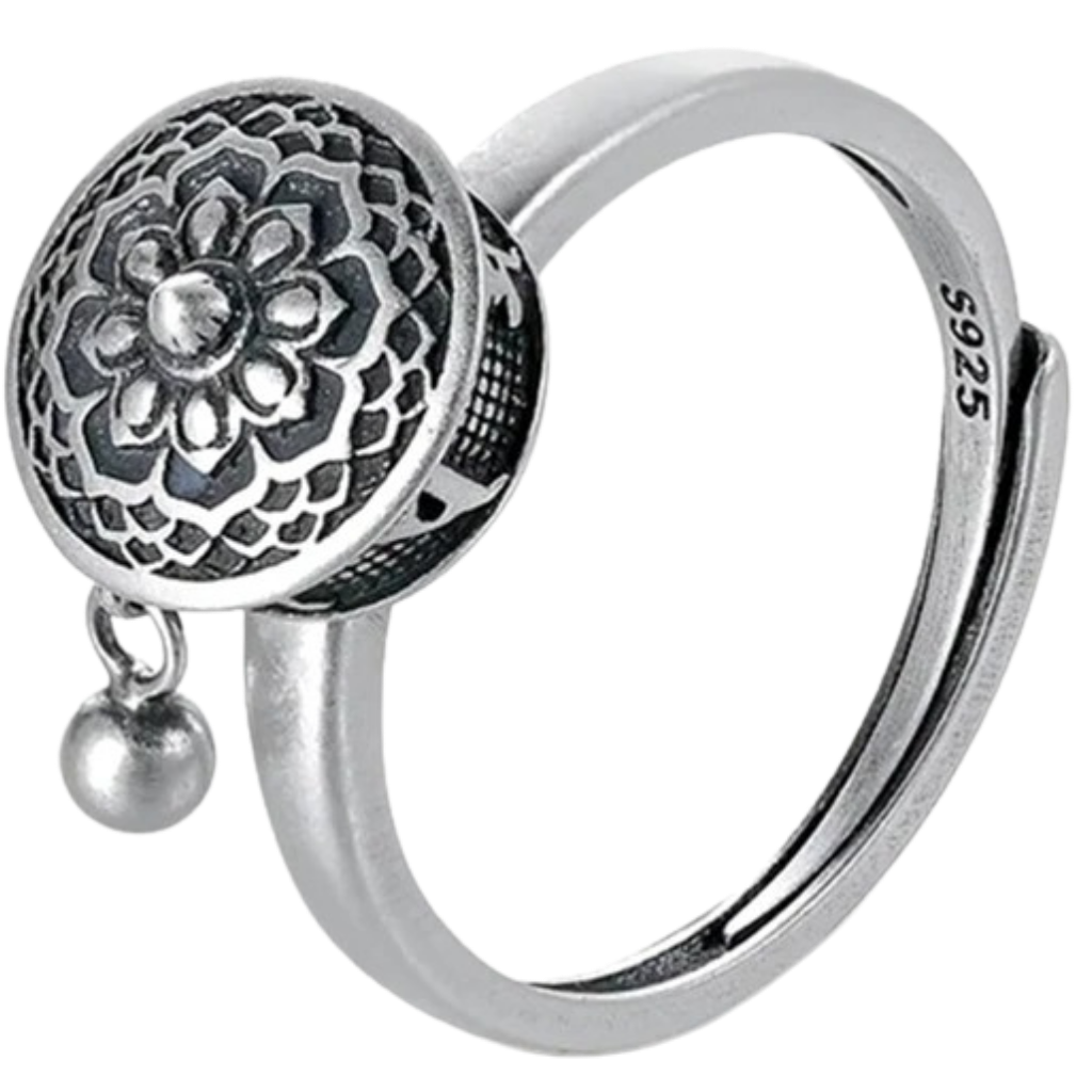 Bague pour femme avec mantra bouddhiste rotatif