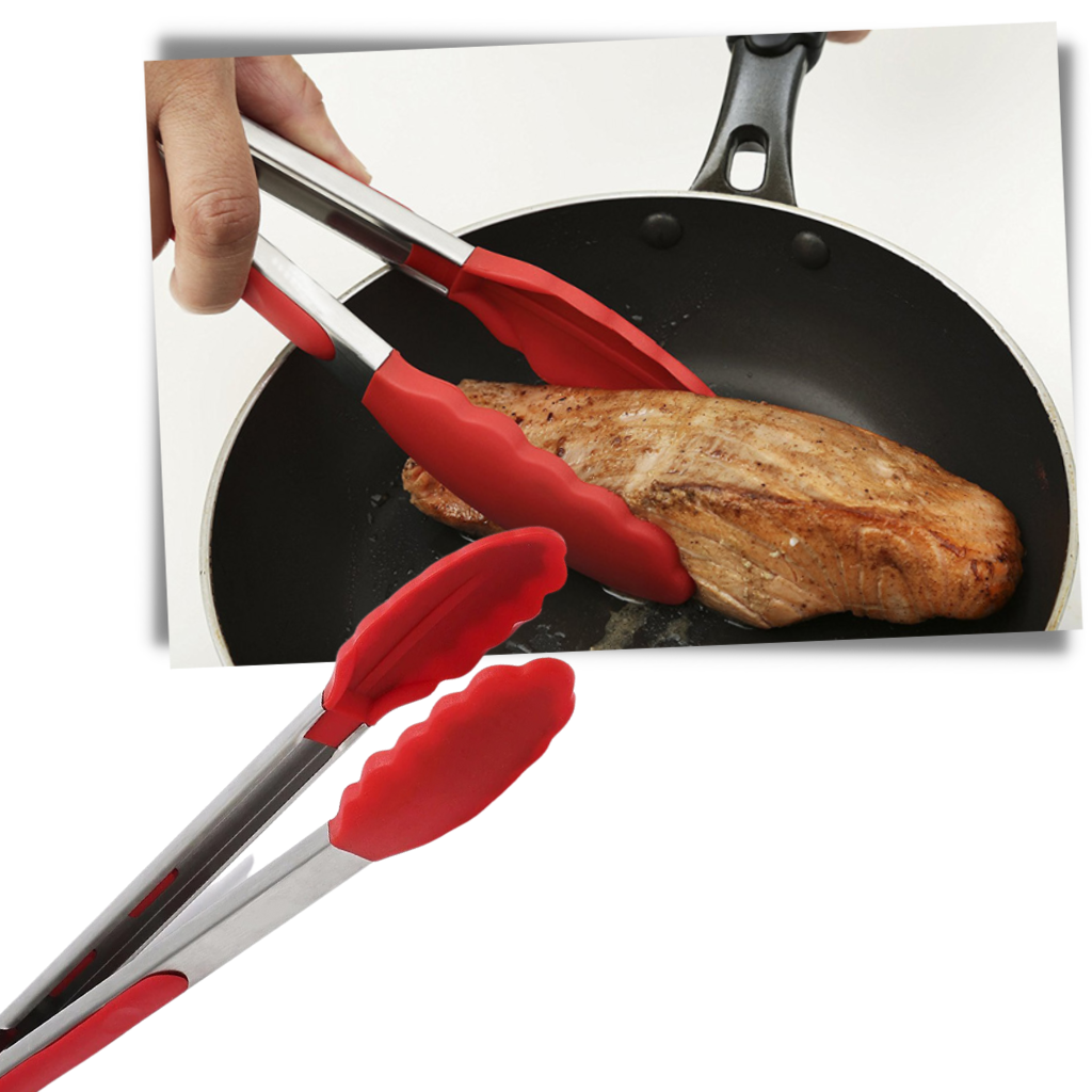 Pince de barbecue en acier inoxydable avec poignée en silicone