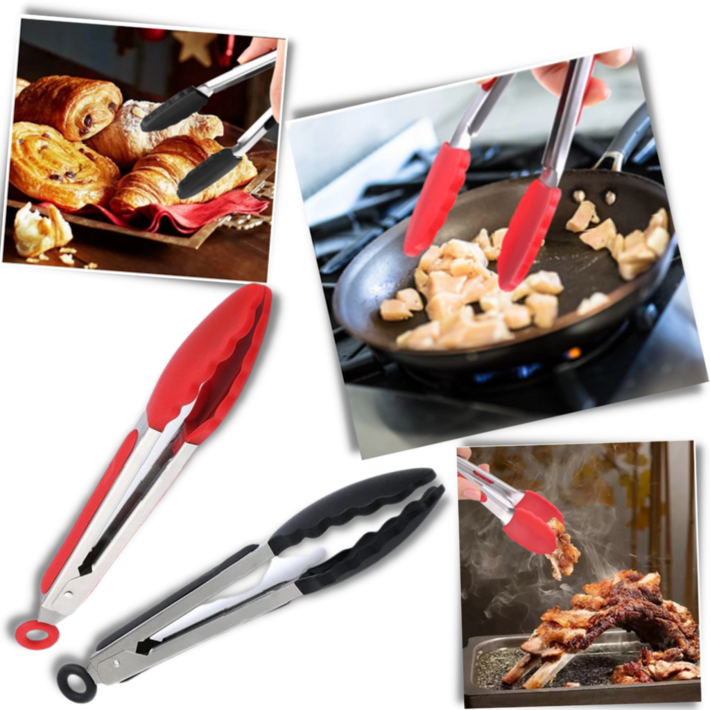Pince de barbecue en acier inoxydable avec poignée en silicone