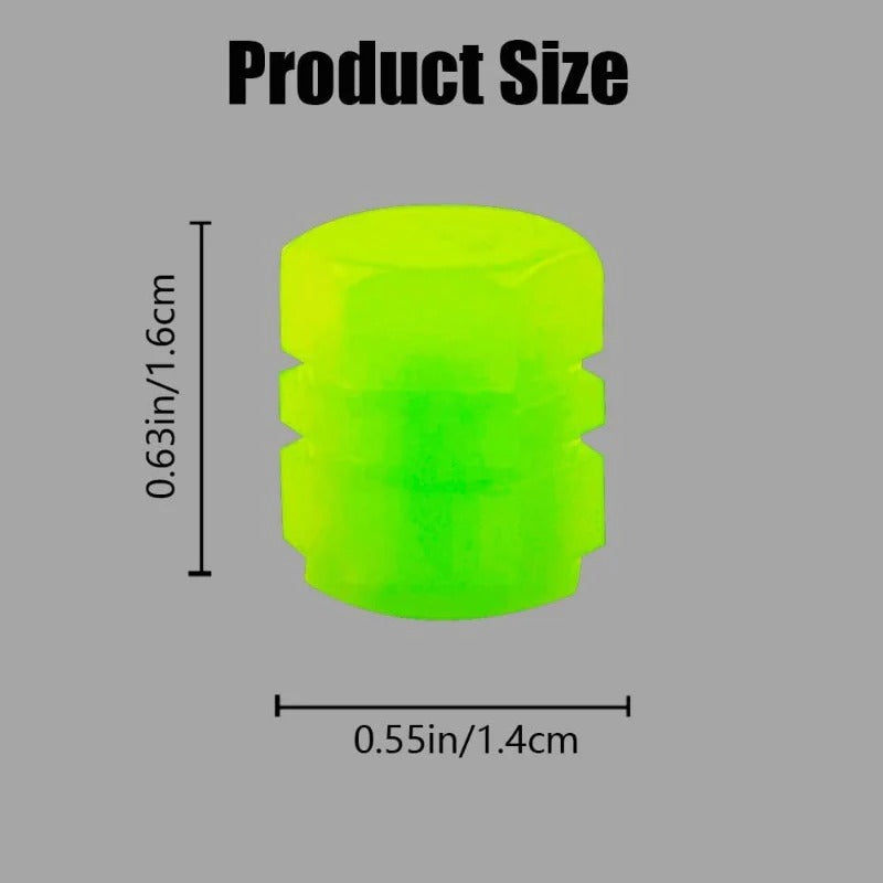 20-Pack Neon Green Glow Tire Valve Caps – No Battery Needed, Universal Fit