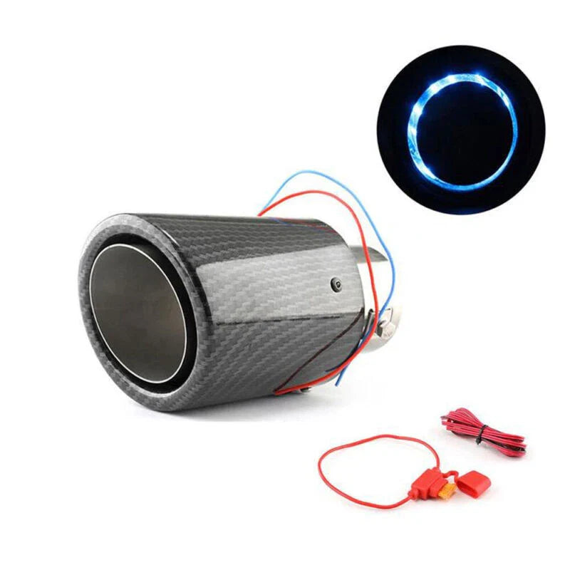 63-65mm Carbon Fibre Car Muffler Exhaust Tip Tail Pipe LED Light Accessories