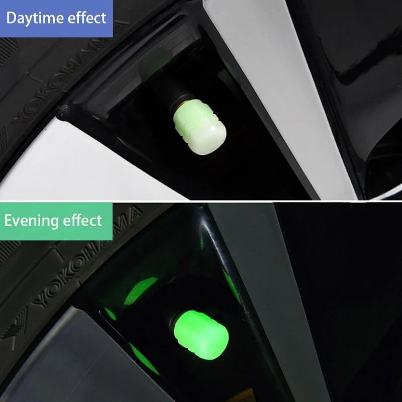 20-Pack Neon Green Glow Tire Valve Caps – No Battery Needed, Universal Fit