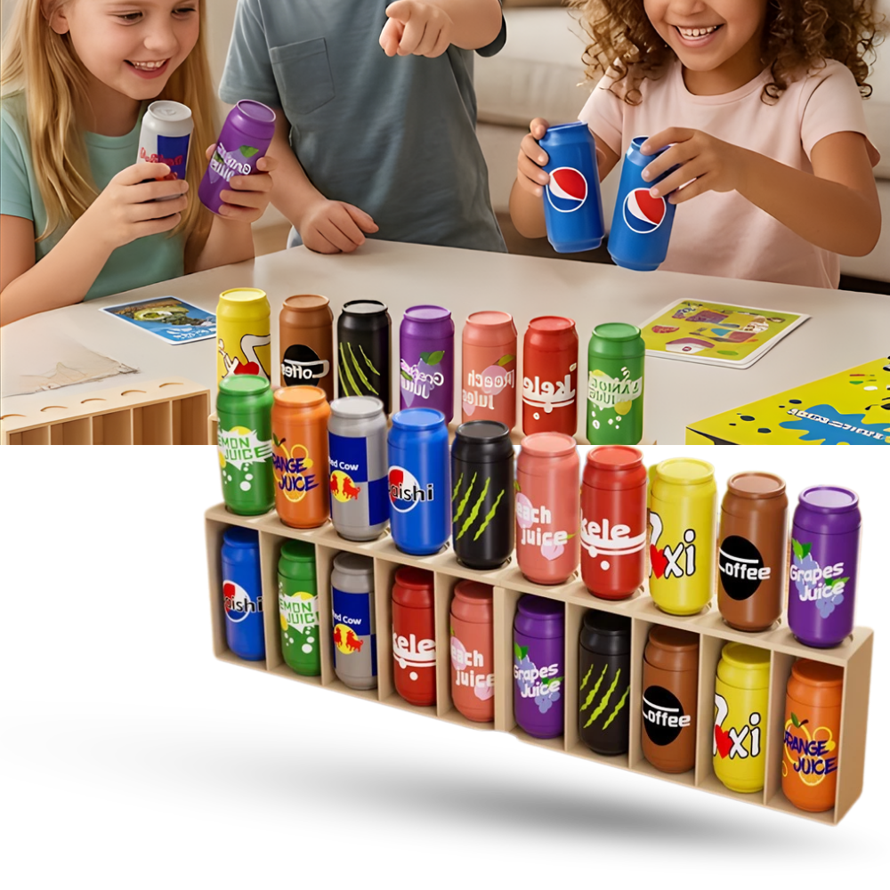 Jeu de mémoire amusant avec des canettes de soda
