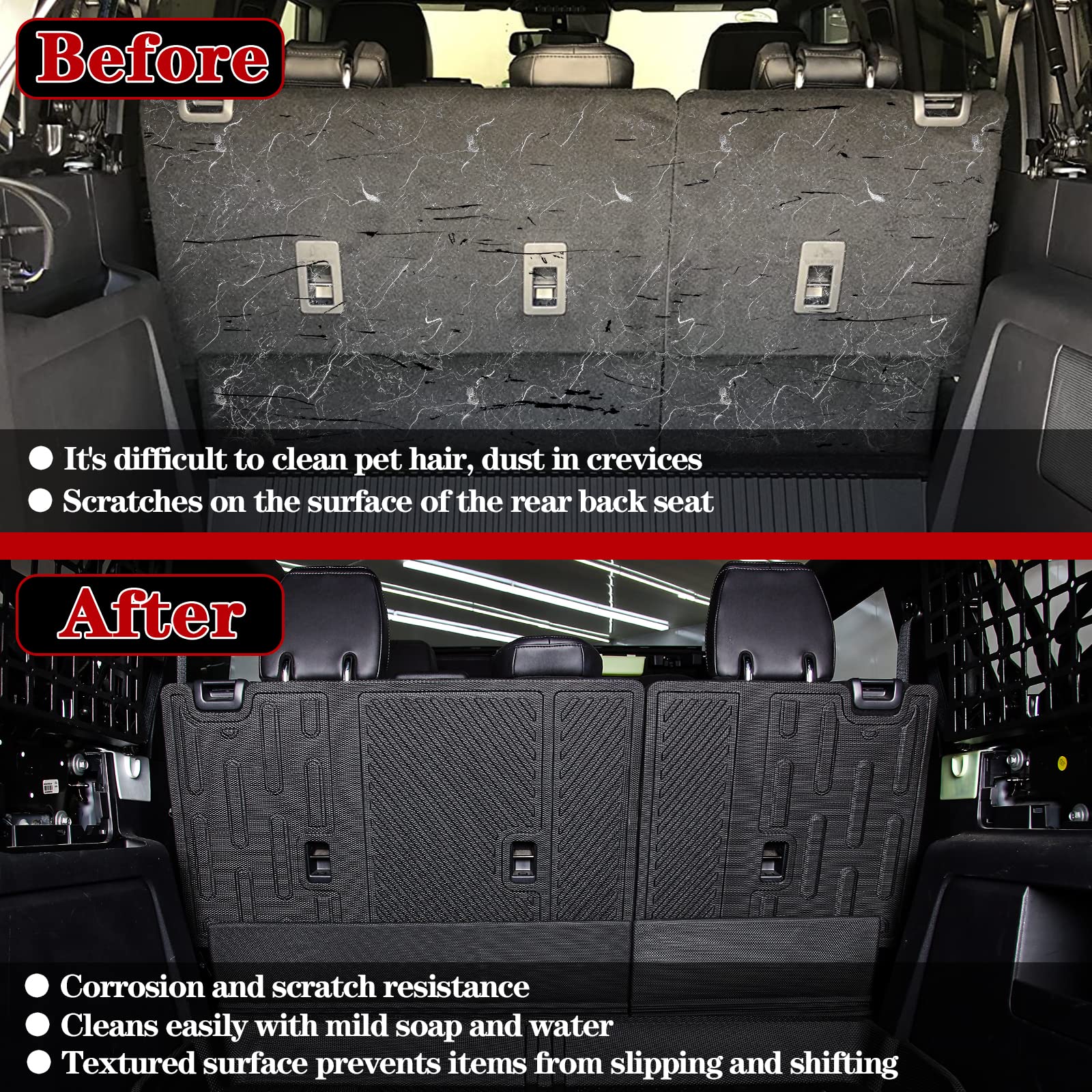 Back Seat Cover Protector for Ford Bronco Accessories 2021-2025 4 Doors with Vel-cro Split Dog Seat Liner