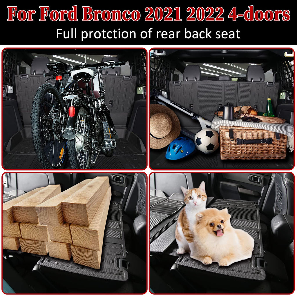 Back Seat Cover Protector for Ford Bronco Accessories 2021-2025 4 Doors with Vel-cro Split Dog Seat Liner