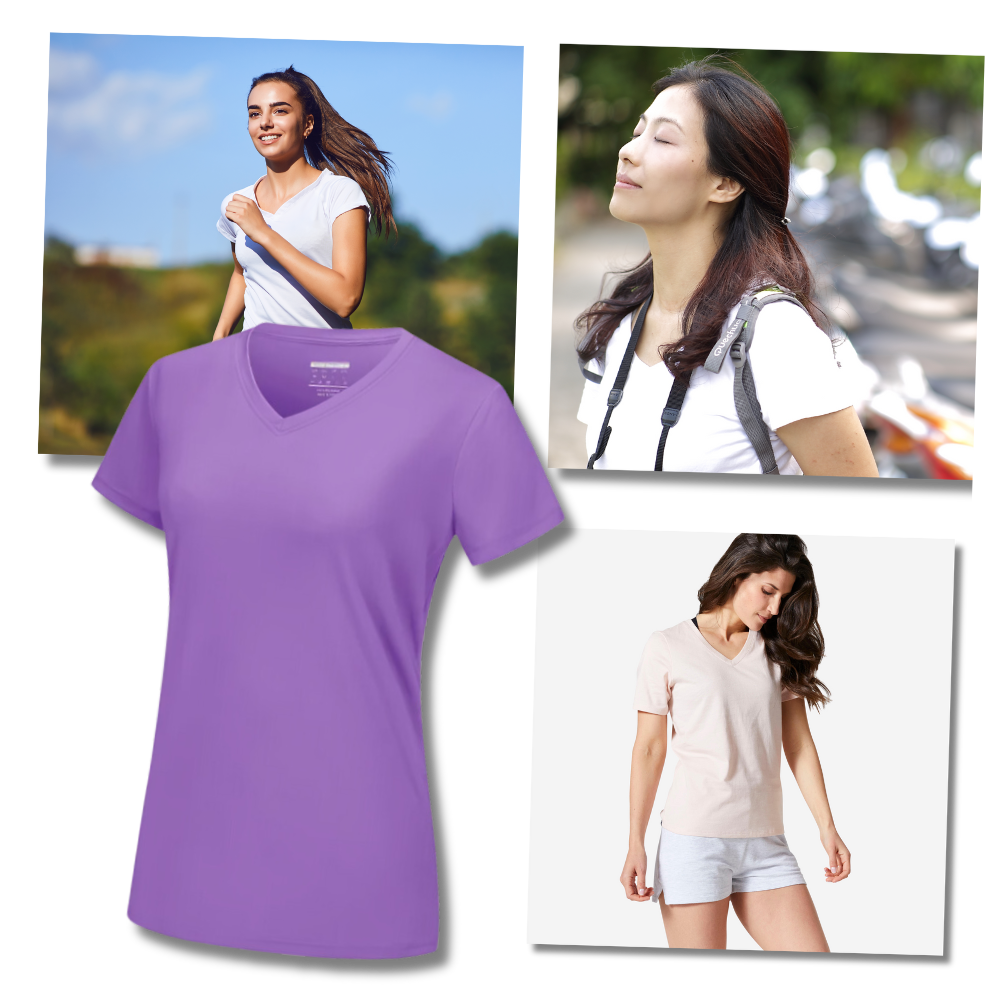 T-shirt rafraîchissant col en V pour femme