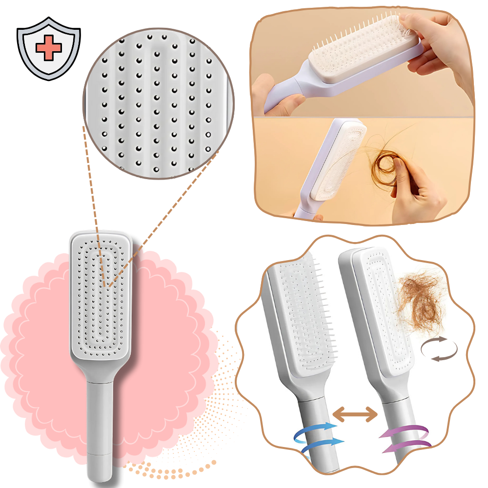 Brosse à cheveux autonettoyante pour le massage du cuir chevelu