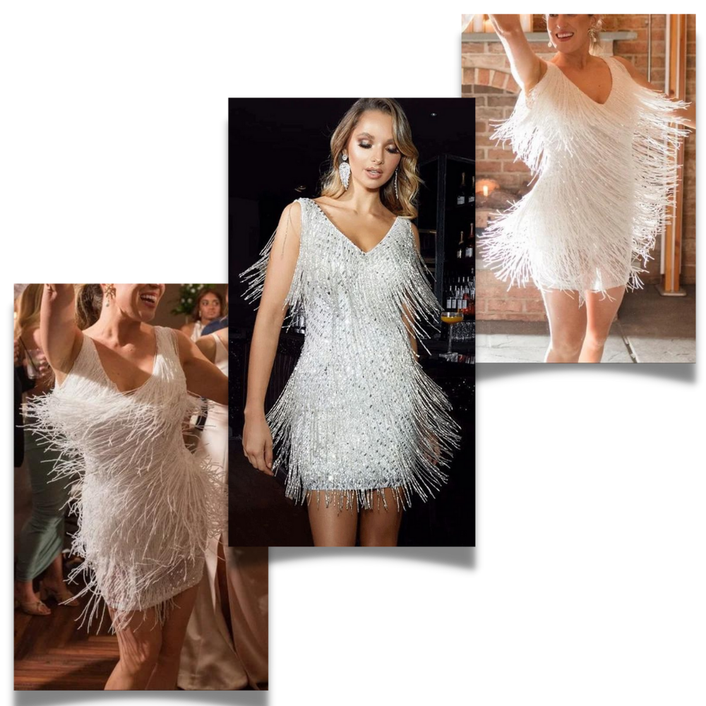 Robe à col V à paillettes