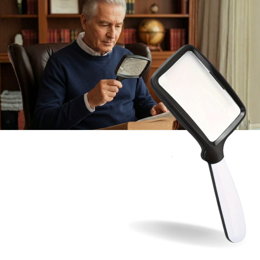 Loupe de lecture rectangulaire large avec éclairage LED intégré